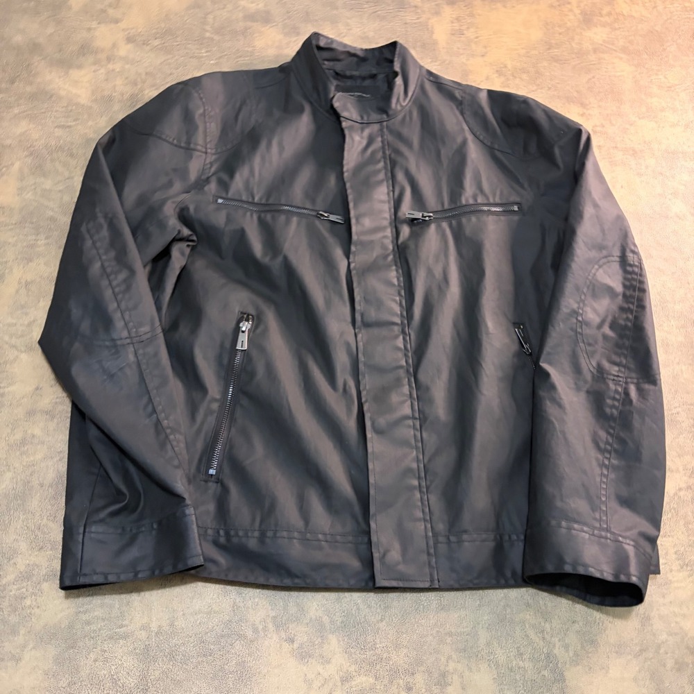 Banana Republic Waxed Cotton Moto Jacket Mens Large Black Coated Cafe Racer
